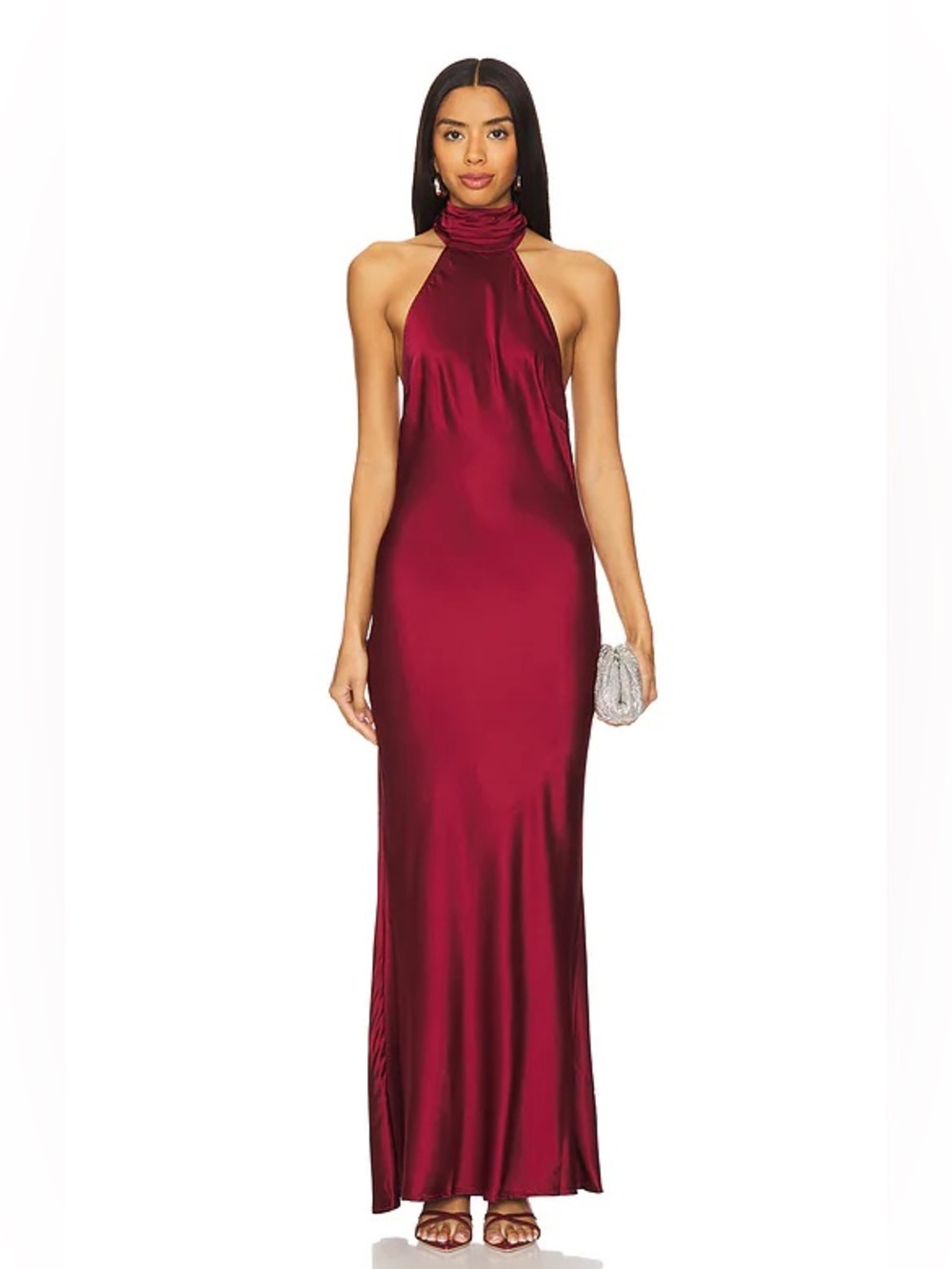 House of Harlow 1960 Revolve Astra Red Satin Halter Neck Evening Gown Size Small